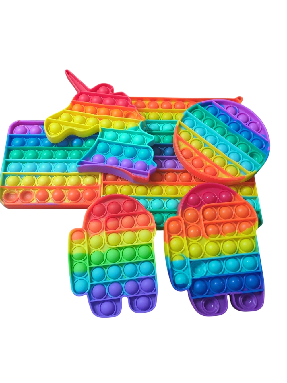 Rainbow Silicone Pop It Fidget Toy Set - Multicolor
